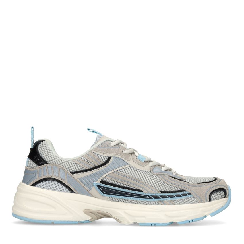 Manfield Grijze sneakers met blauwe mesh details