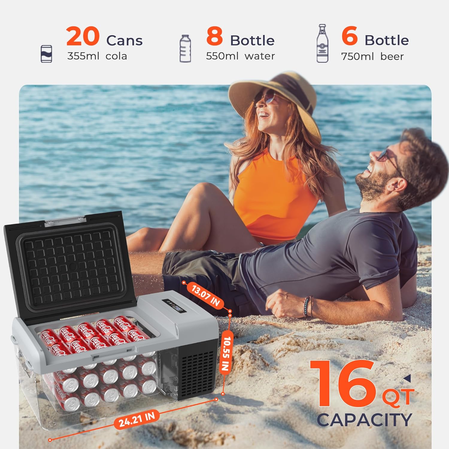 EKOJUCE 12 Volt Refrigerator Portable Fridge - 16 Quart(15L) Electric Cooler Compressor fridge -4℉-68℉, 12/24V DC & 100-240V AC Car Refrigerator for Camping, RV, Fishing, Travel, Home