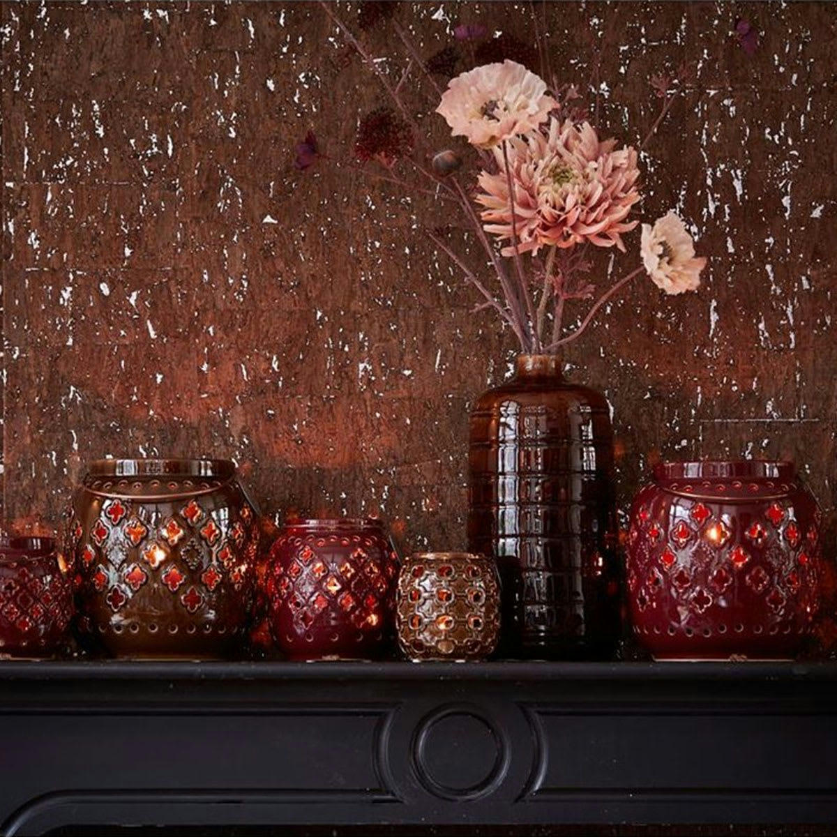 - Grand porte bougie en céramique bordeaux