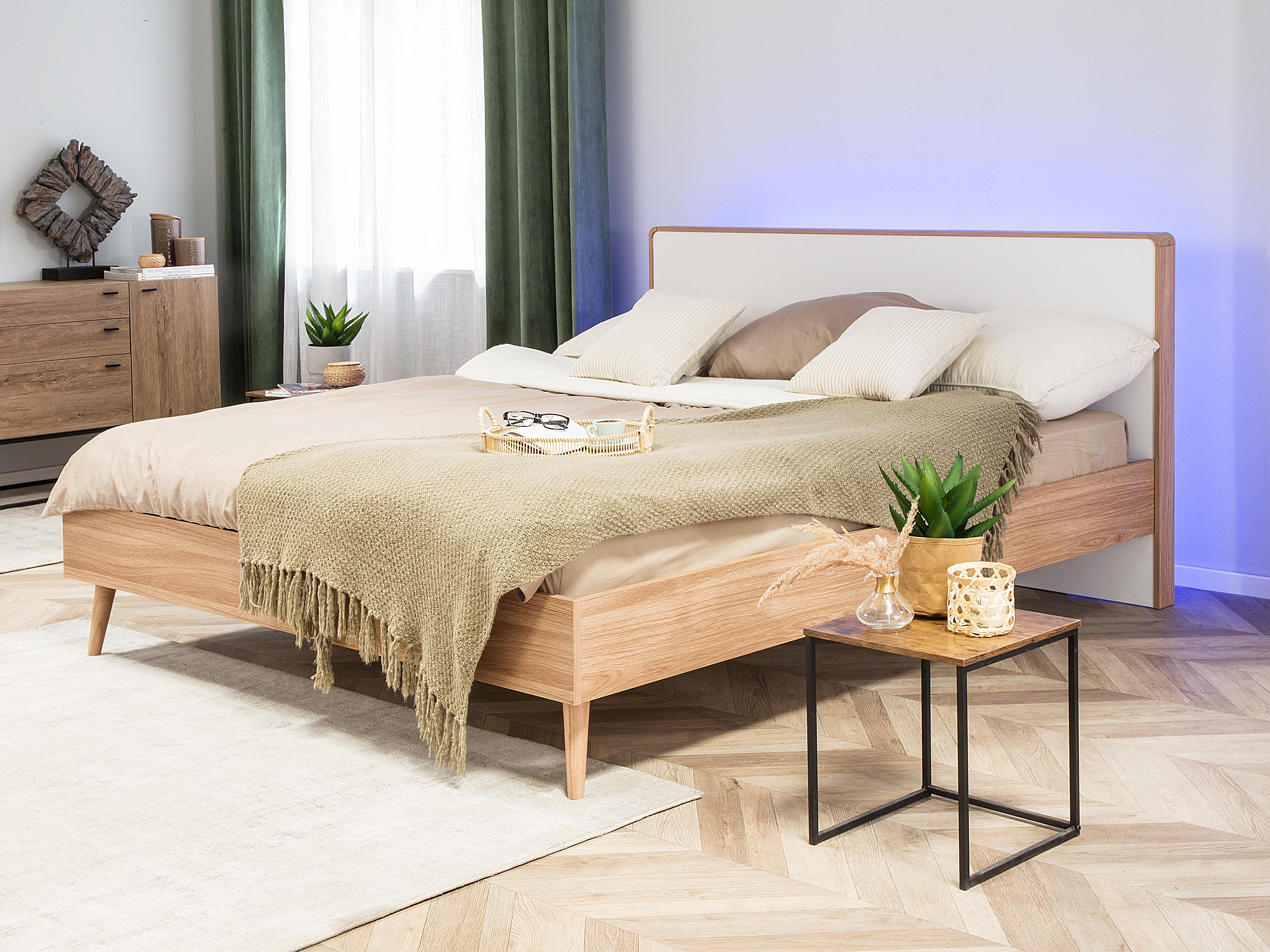 Bed with LED SERRIS 160 x 200 cm (EU King Size) Light Brown