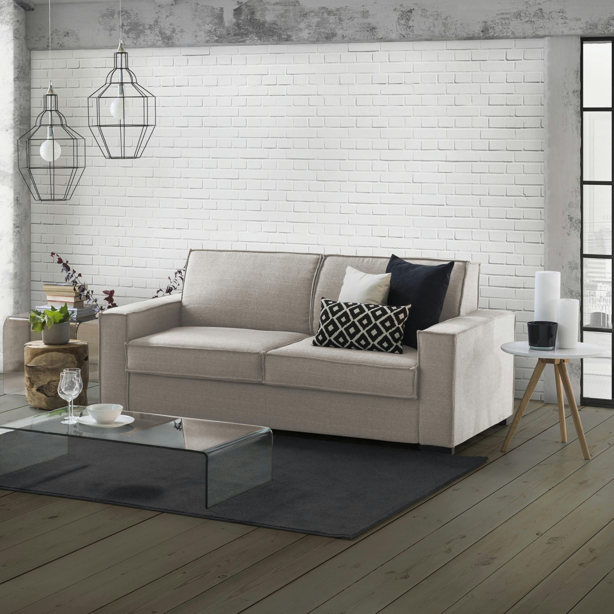 DAARN - Canapé fixe 3 places en tissu gris tourterelle