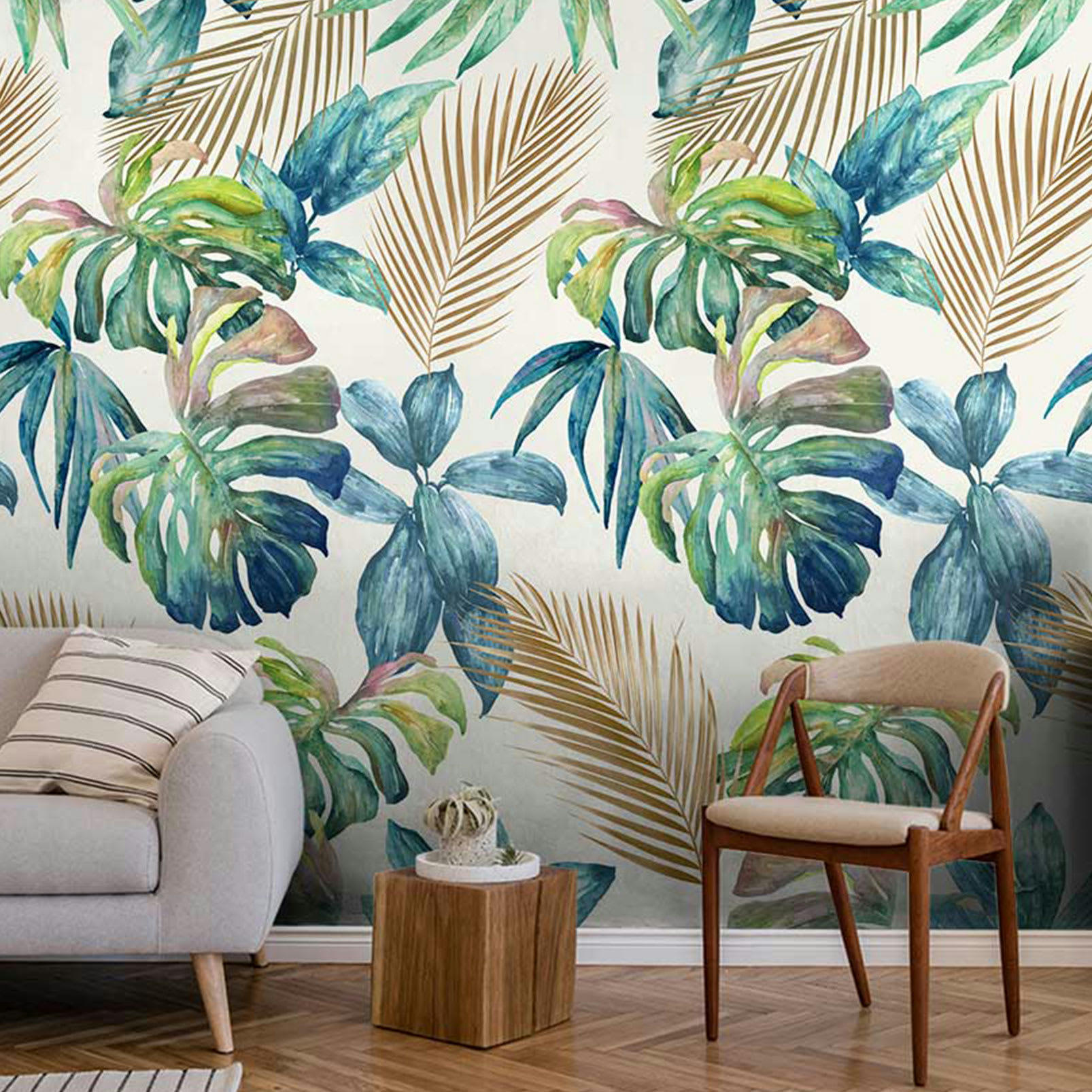 - Papier peint palme d'or et feuilles exotiques 159x280cm