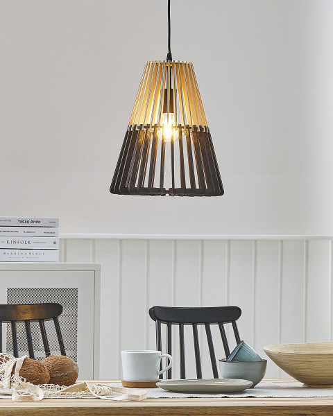 Lampa wisząca jasne drewno czarna