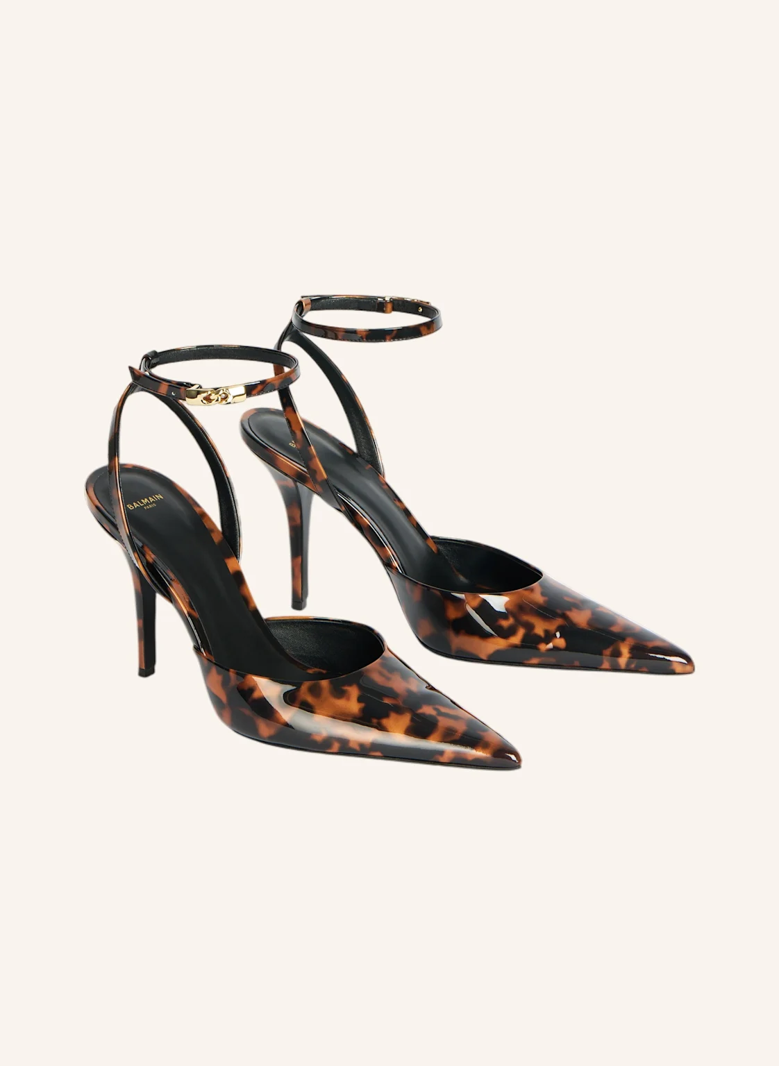 BALMAIN Pumps mit Riemchen aus bedrucktem Lackleder