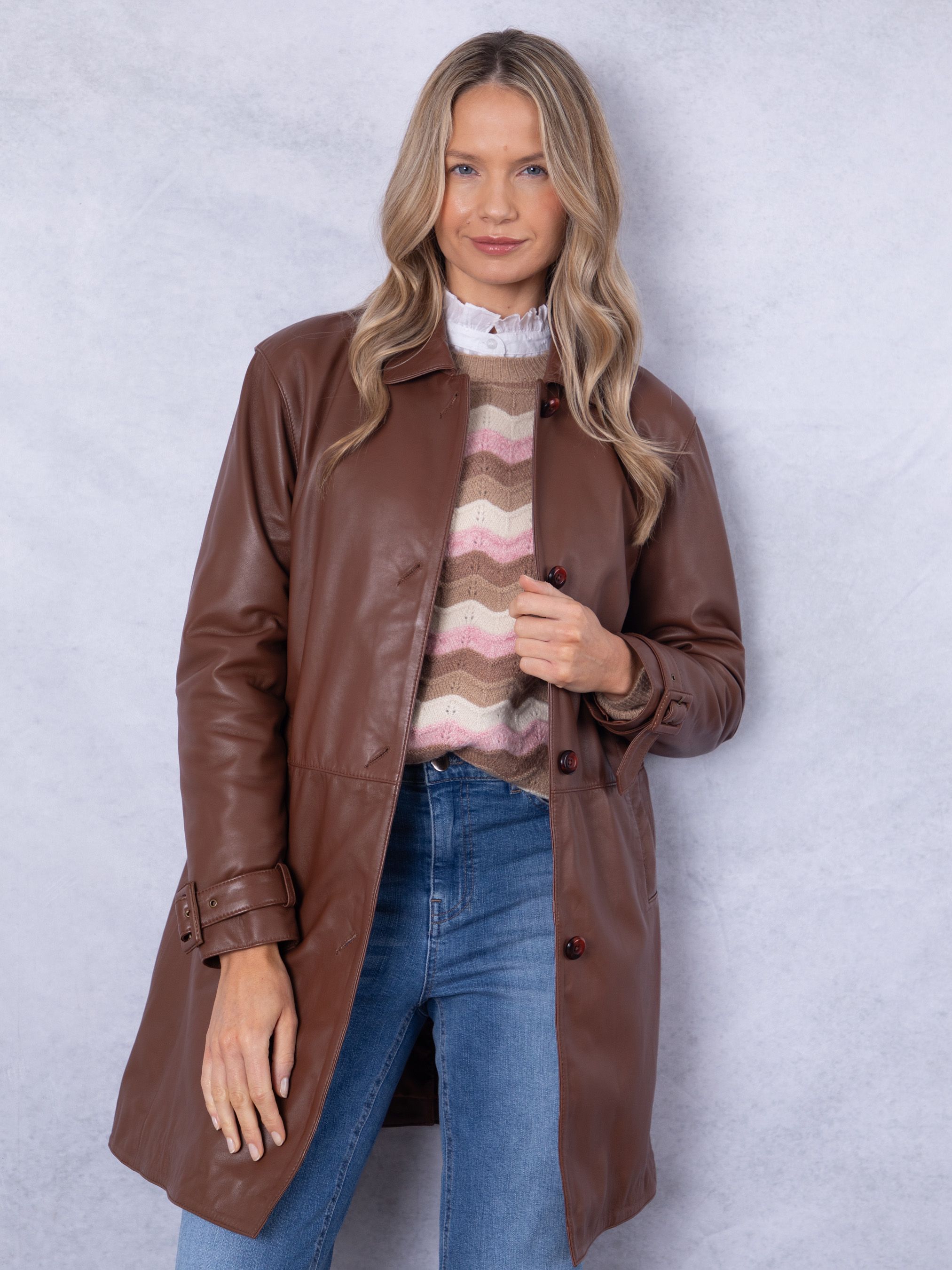 Lakeland Leather Marton' Longline Button Down Leather Coat