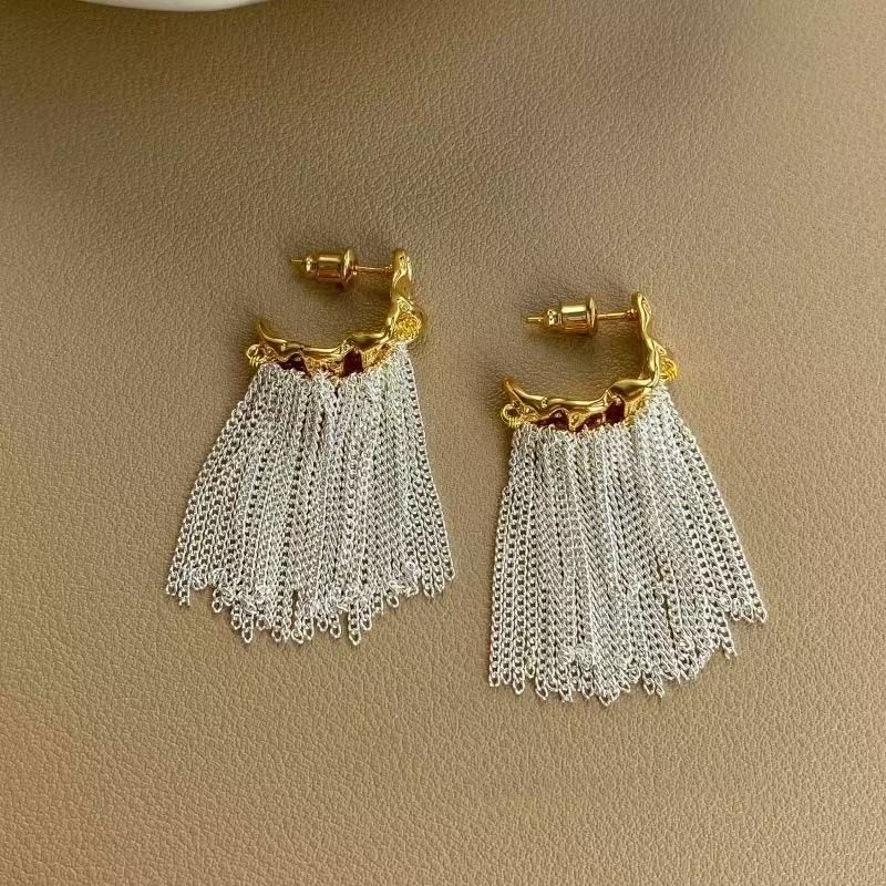 PEACH ACCESSORIES Melted Gold & Silver Fringe Hoop Earrings