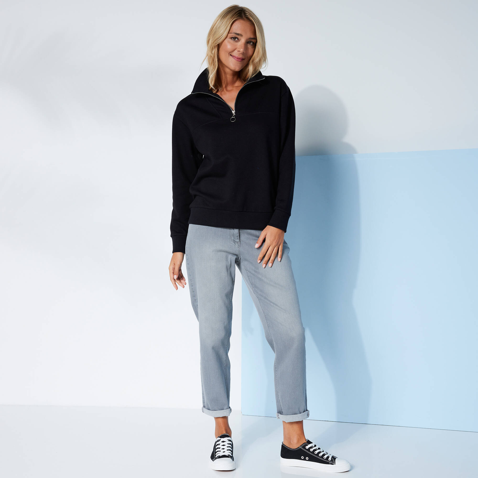 Sweat col montant zippé en molleton gratté