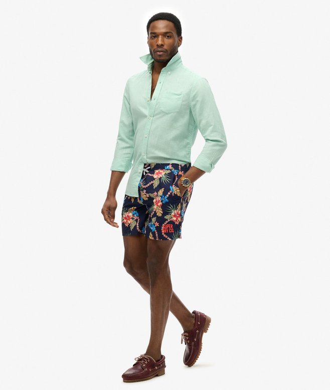 Hawaiian Print 16-Inch Swim Shorts