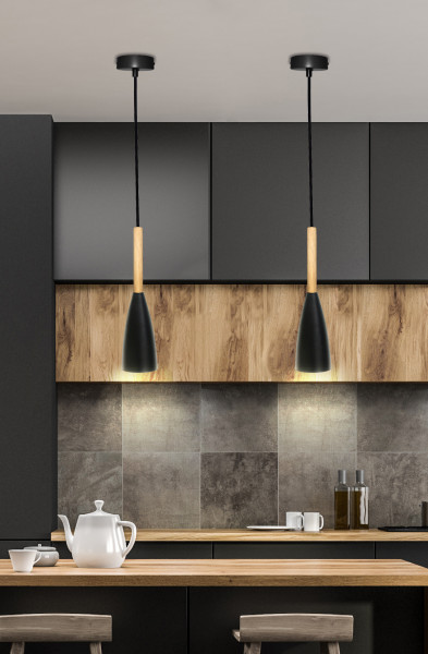 Lampa wisząca czarna-jasne drewno TROSA 1xE27x40W Candellux