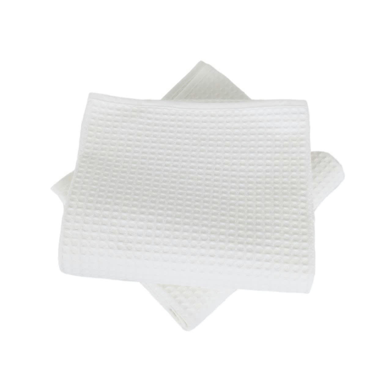 - Lot de serviettes nid d'abeille en coton blanc 100x150 cm