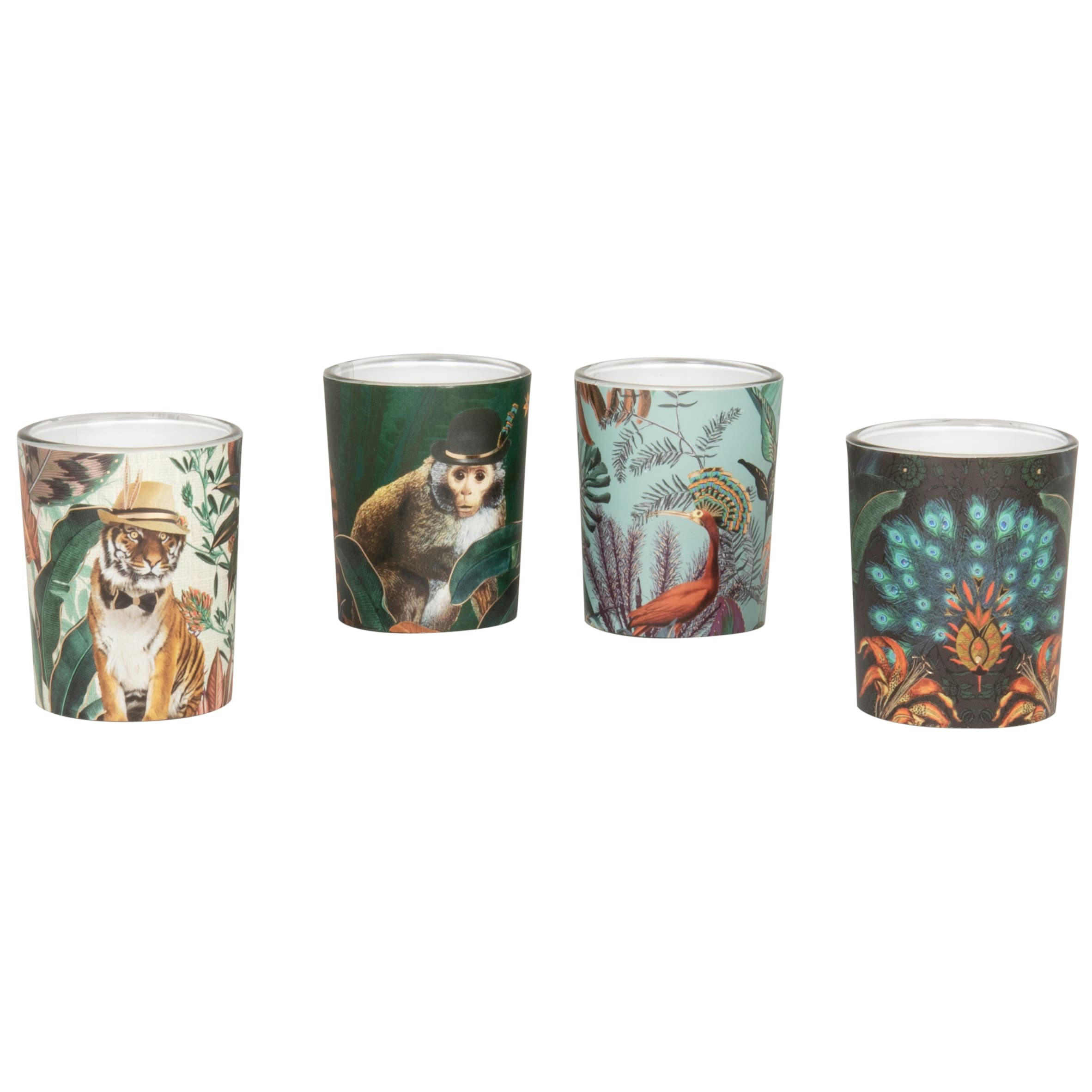 - Bougies parfumées en verre imprimés tropicaux multicolores (x4) 180 g