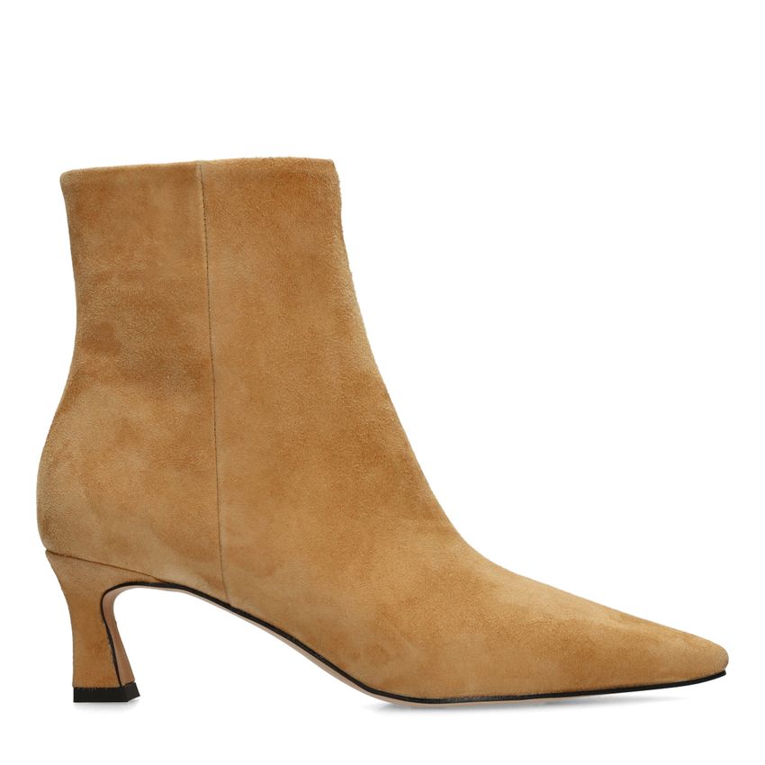 Manfield Cognac suède enkellaarsjes met hak
