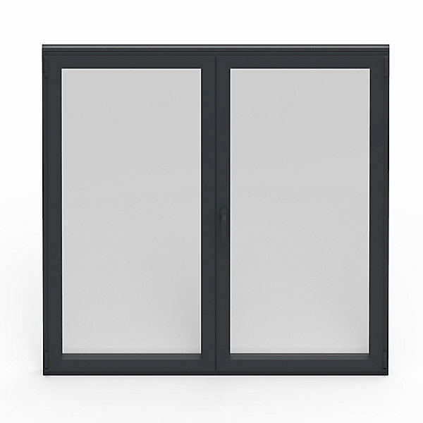 Fenêtre 2 vantaux oscillo-battante, tirant droit double vitrage GoodHome en aluminium gris l.123 x H.127 cm