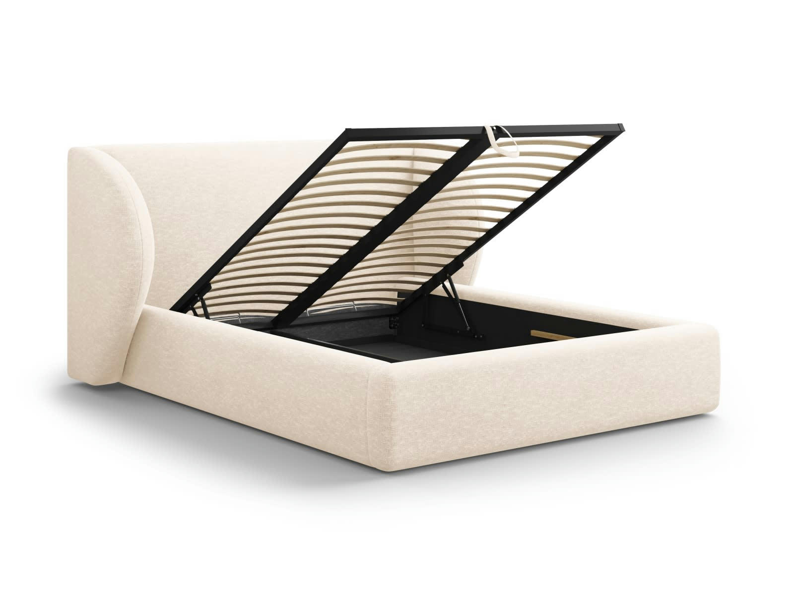 MILEY - Lit coffre avec tête de lit 200x200cm en tissu chenille beige clair