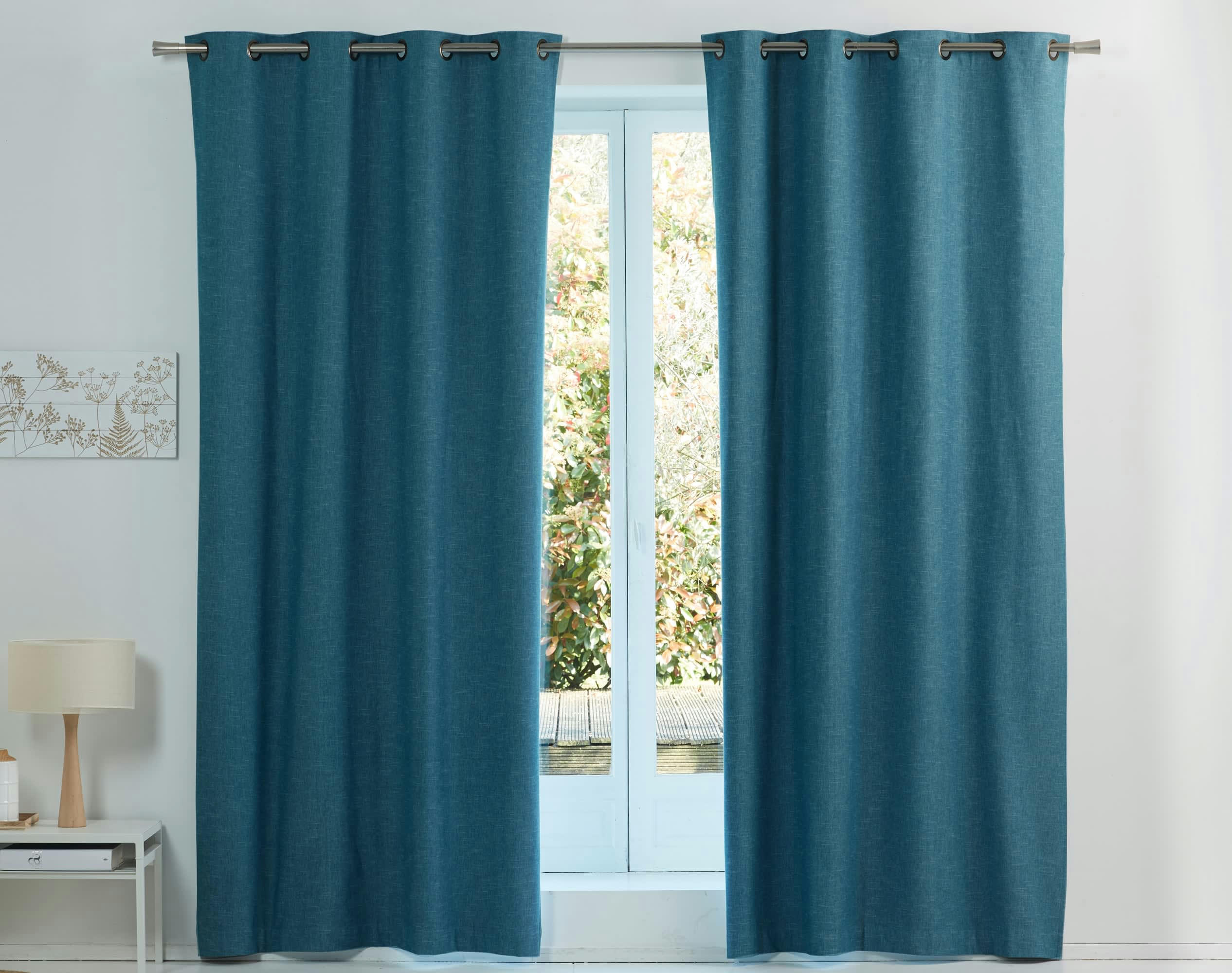 ALPS - Rideau à l'unité monté sur œillet 135x180 en coton bleu