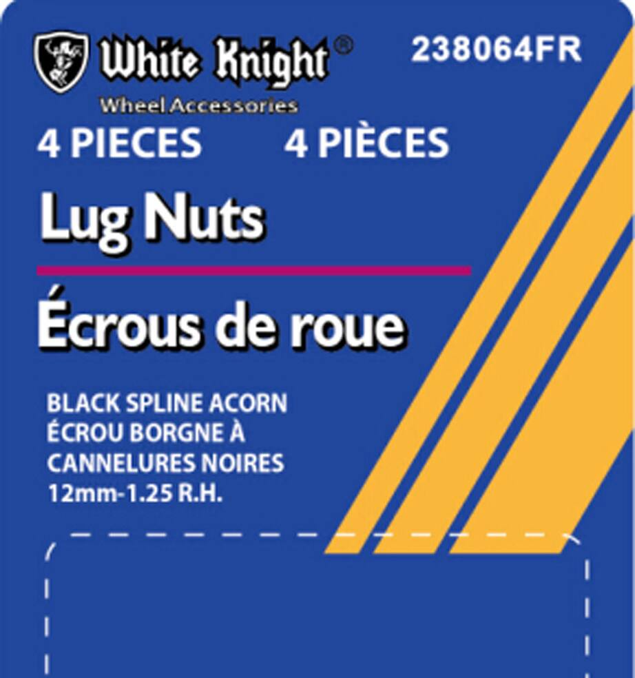 White Knight 238064FR Spline Acorn Lug Nuts, Black, 4-pk