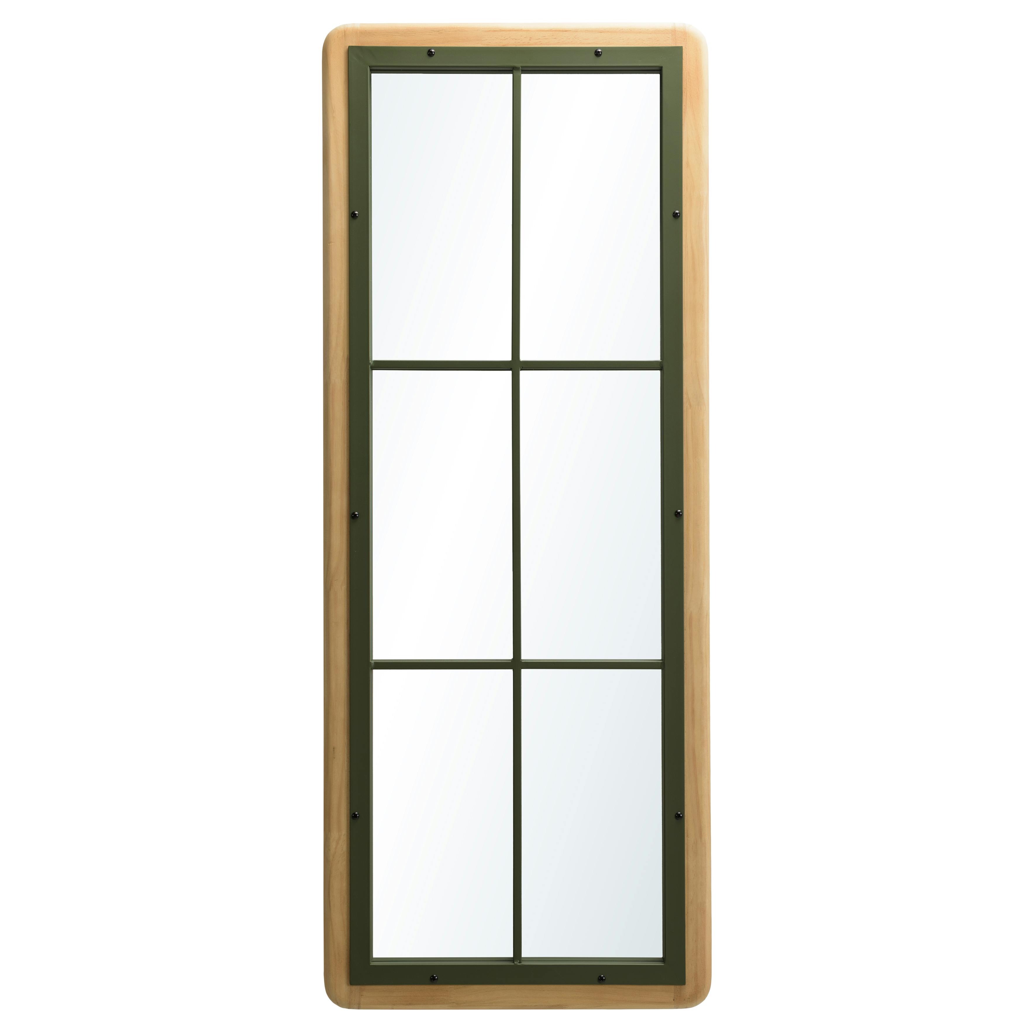 Miroir fenêtre pin et métal vert BAGAN