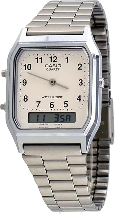 Casio AQ230A-7 Men's Stainless Steel Band Analog Digital White Numbers Dial Watch