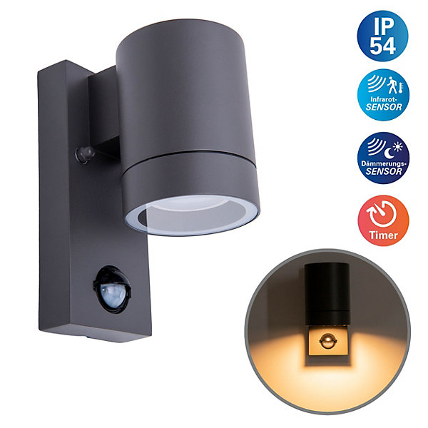 Applique exterieure Rombe aluminium anthracite detecteur de mouvement minuterie ampoule interchangeable 7 x 12,5 x 16,4 cm