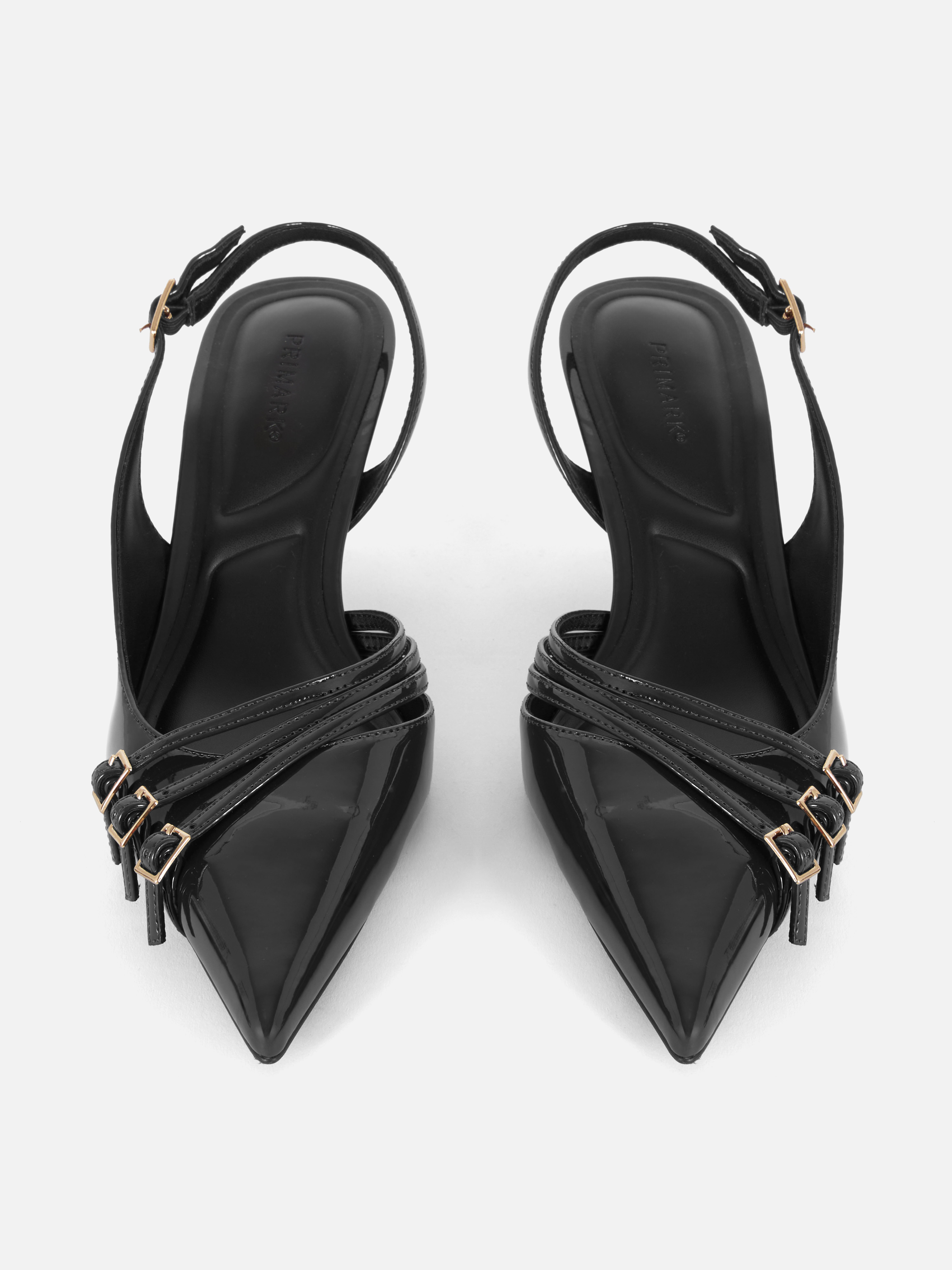 3 Buckle Patent Slingback Kitten Heels