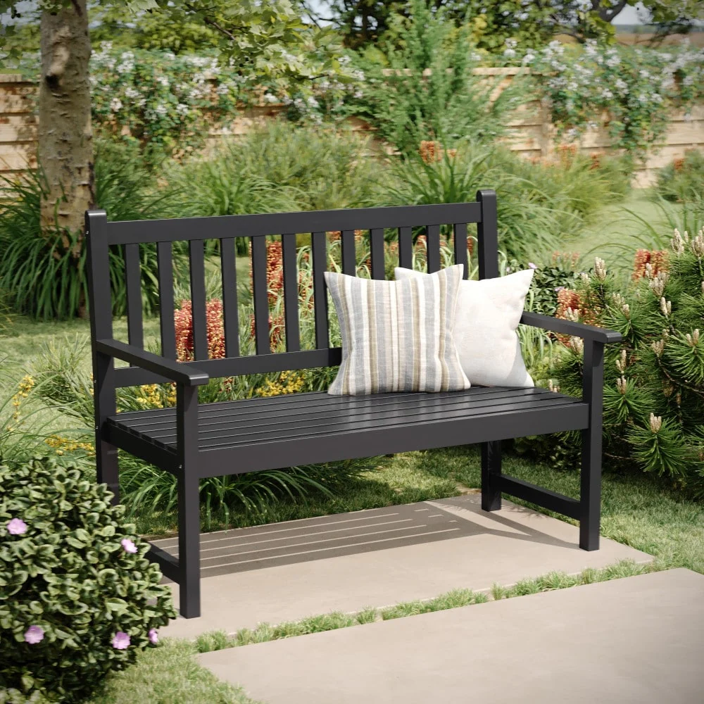 Commercial Indoor/Outdoor 2-Person Patio Acacia Wood Bench Loveseat
