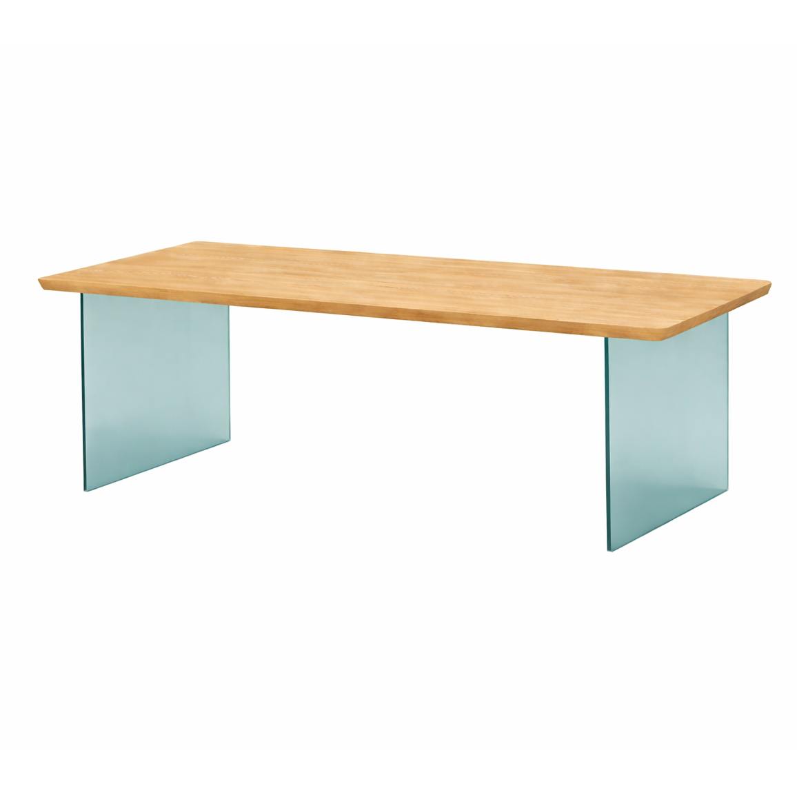 Table extensible chêne huilé bords biseautés pieds verre 180 cm PALERME