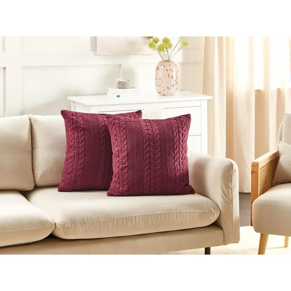 CADETIA - Sierkussen set van 2 - Bordeauxrood - 45 x 45 cm - Katoen