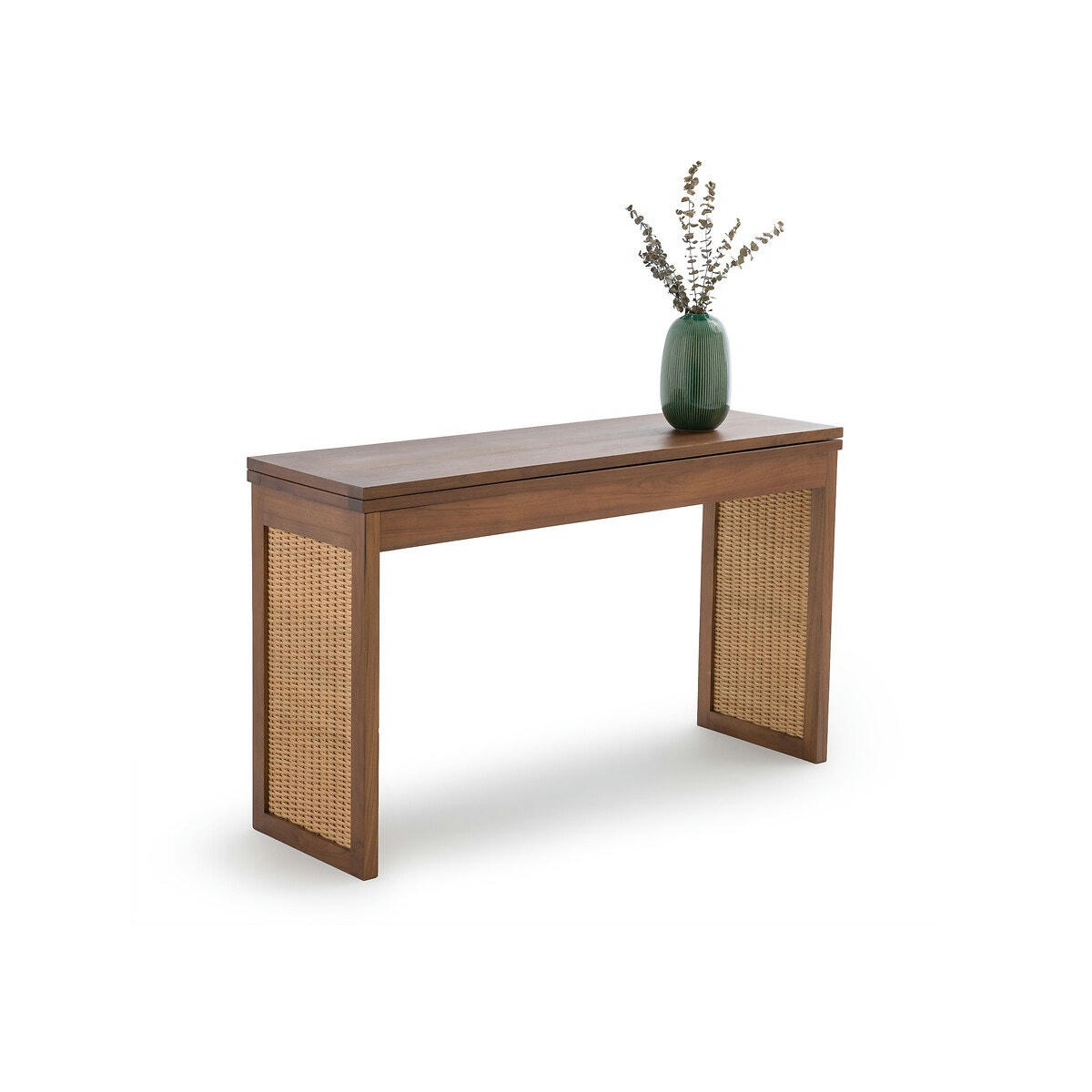 Table/console en teck massif et rotin, Patxi