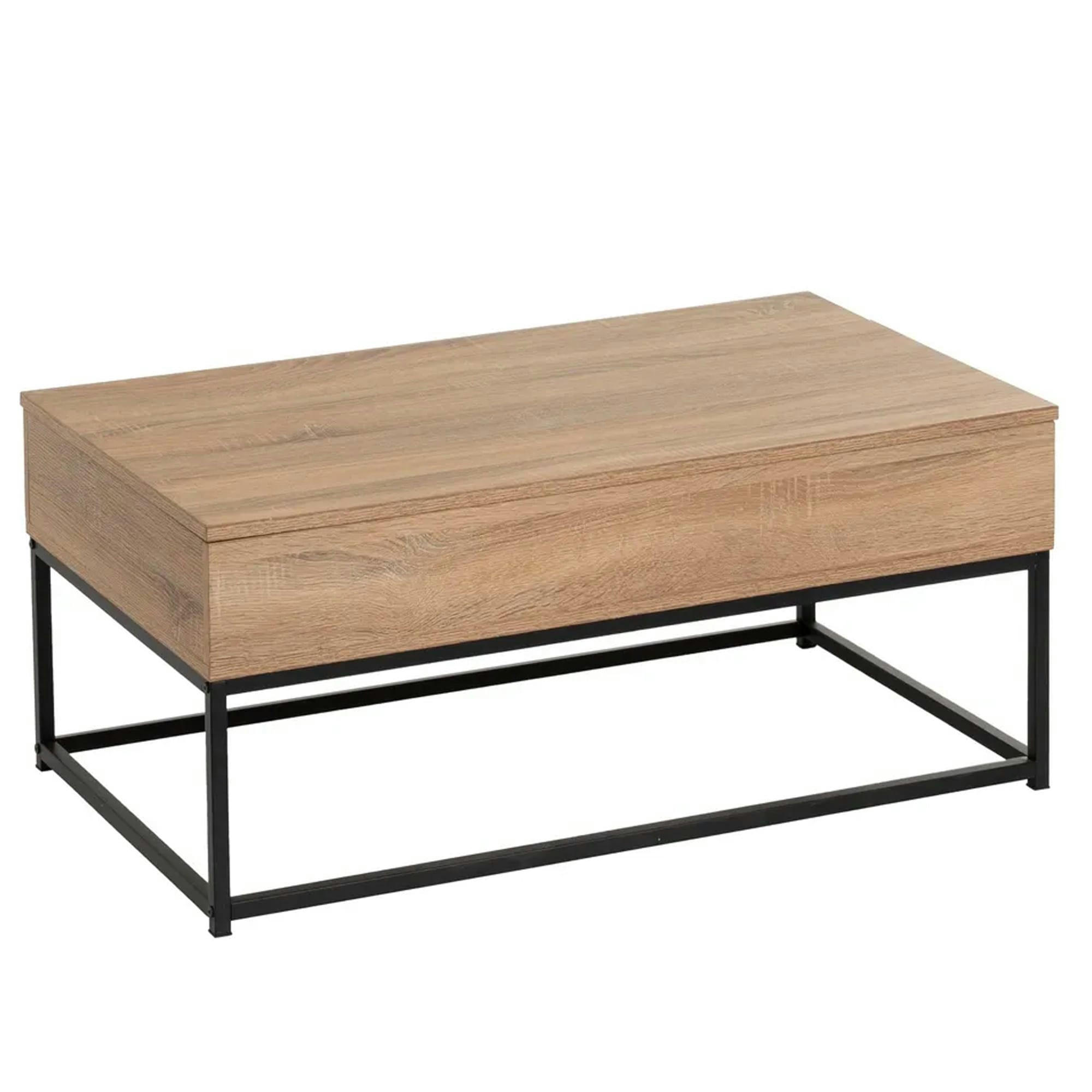 - Table basse coffre en bois et métal noir 100x55x40cm