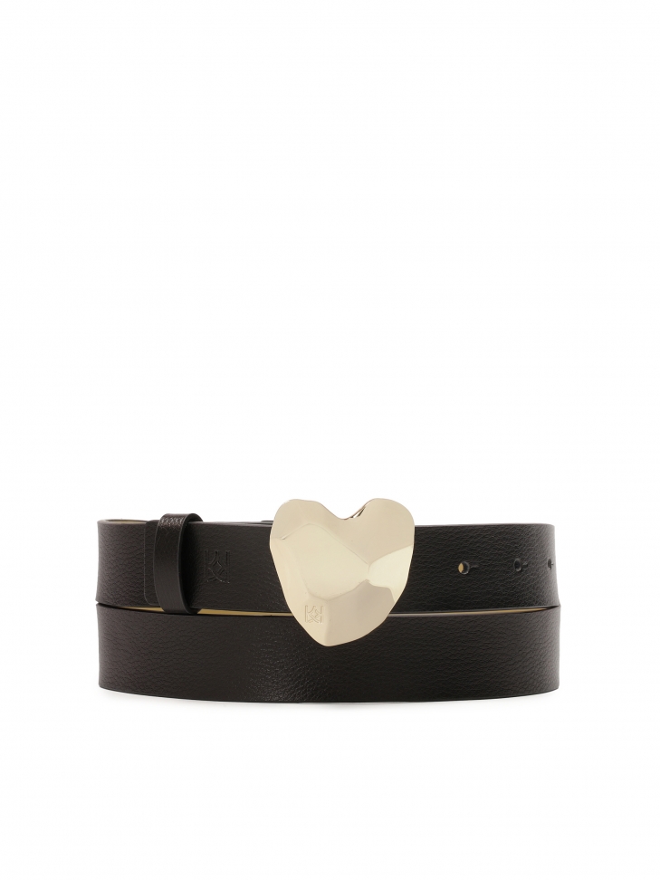 Elegant narrow leather belt with decorative buckle