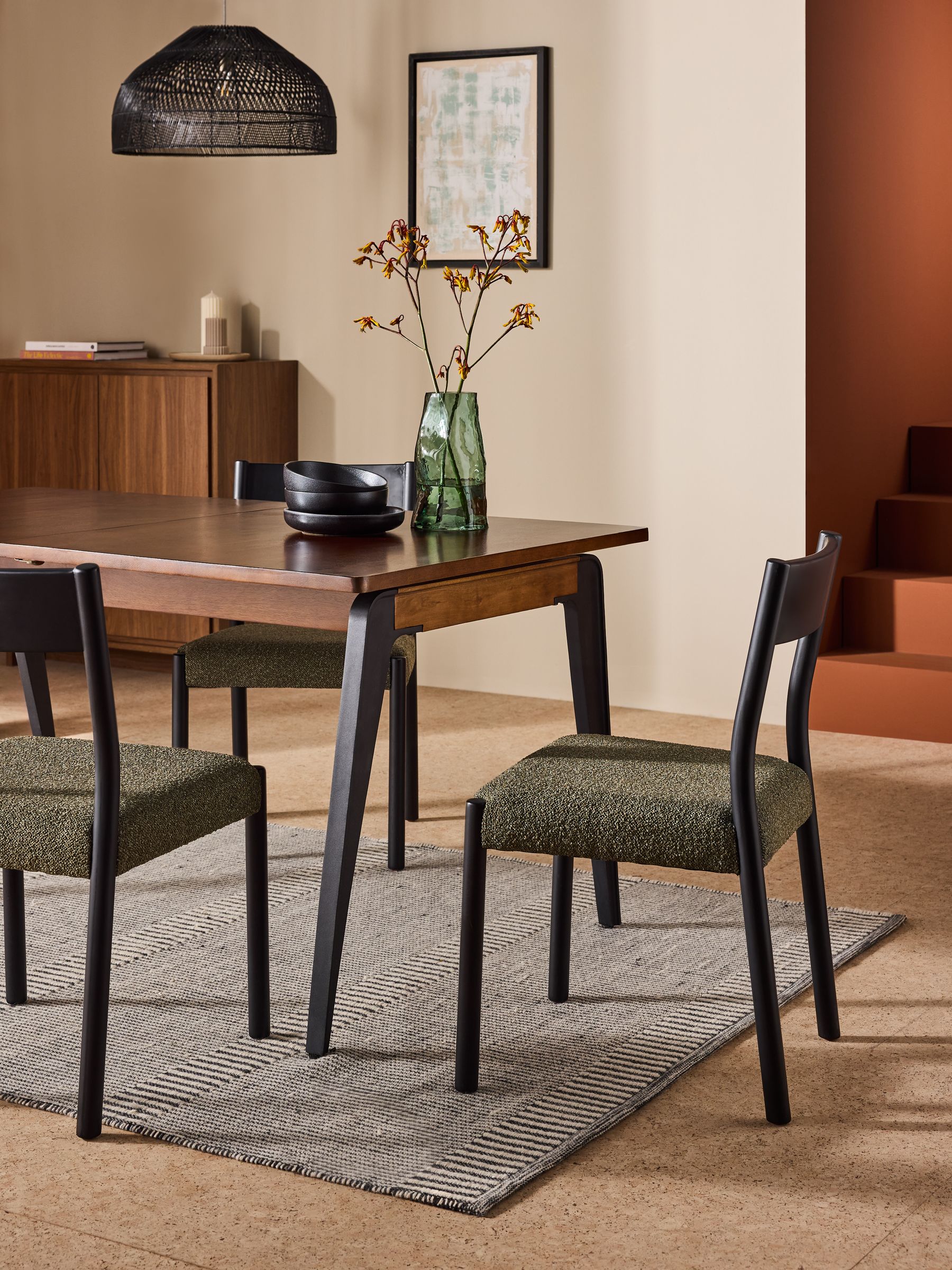 Set of 2 Black and Green Boucle Rhye Dining Chairs