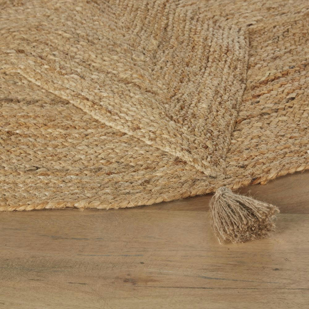 STAR - Tapis rond en jute étoile tressée à pompons beige D110