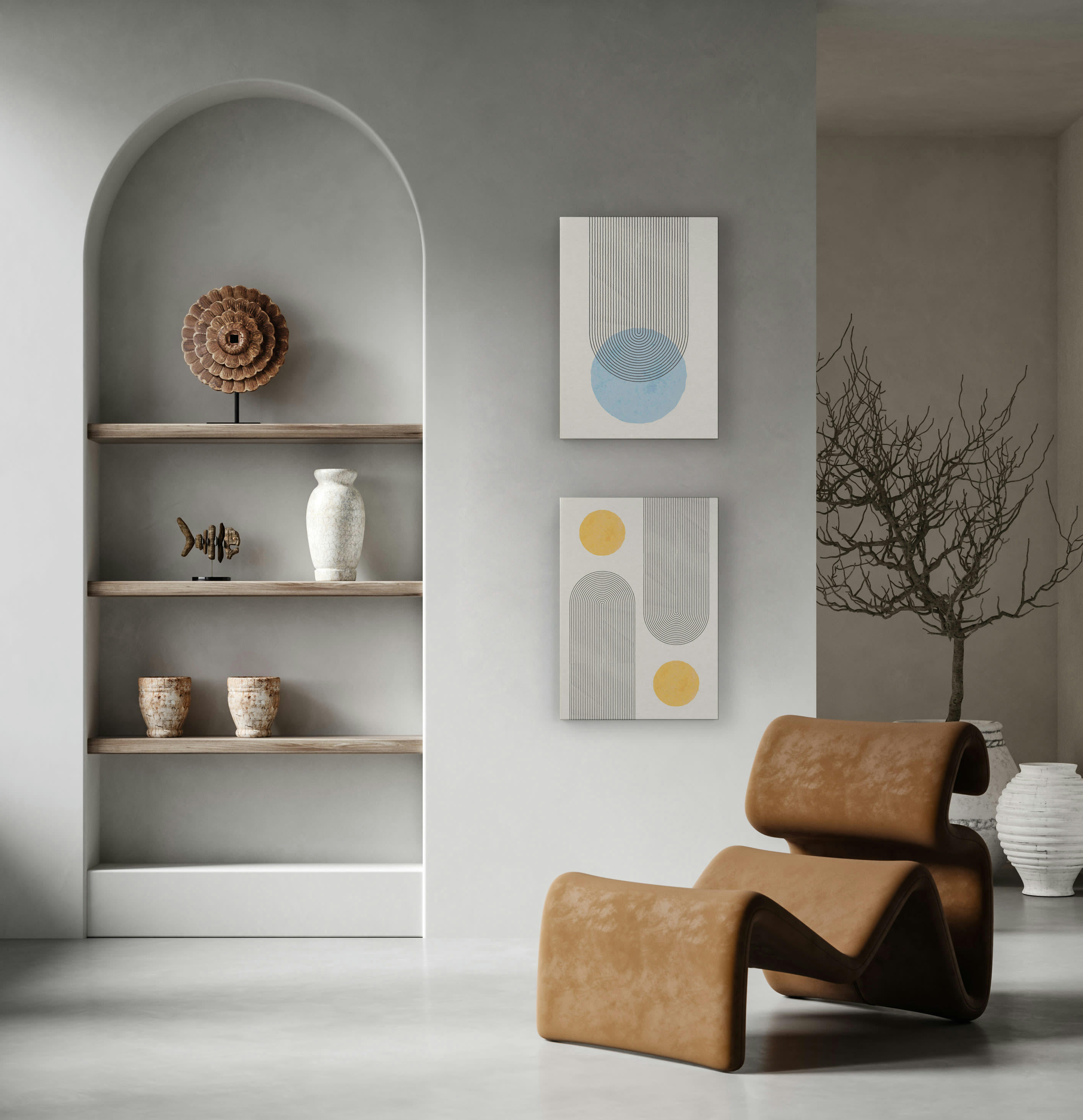 YELLOW GEOMETRIC - Peinture sur toile 60x40 imprimé HD jaune géométrique