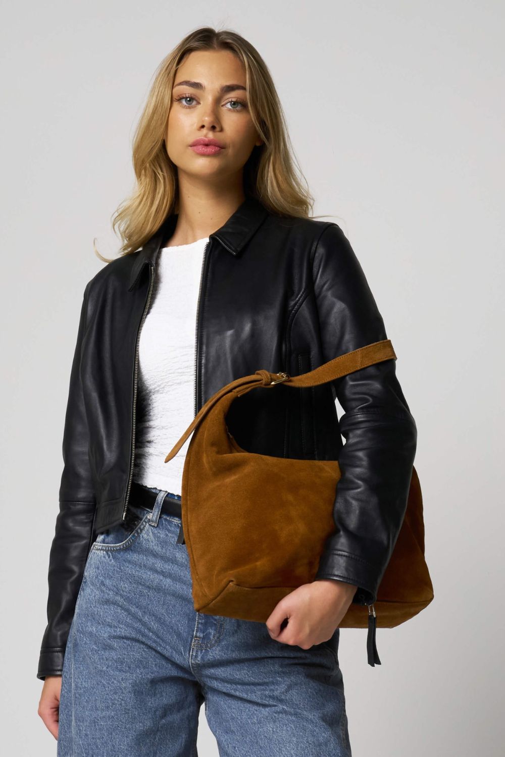 Barneys Originals Tan Suede Shoulder Bag