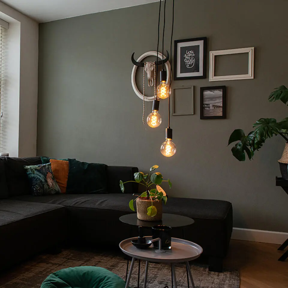 Qazqa hanglamp facil zwart e27