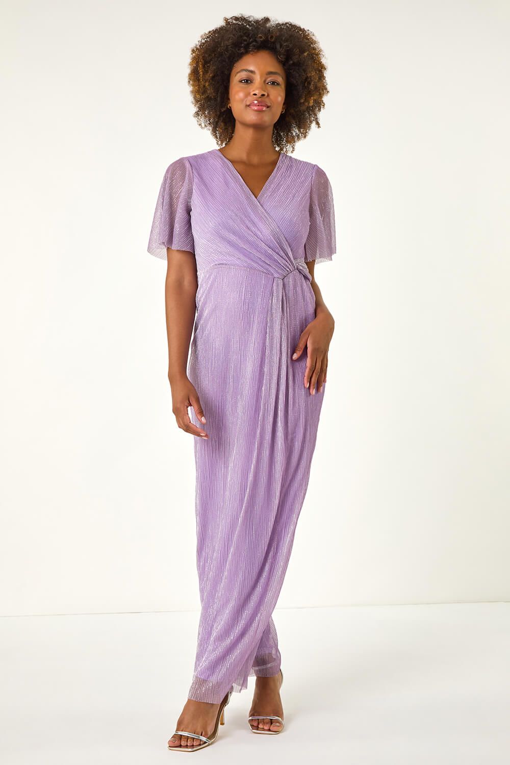Roman Metallic Plisse Bodycon Maxi Dress