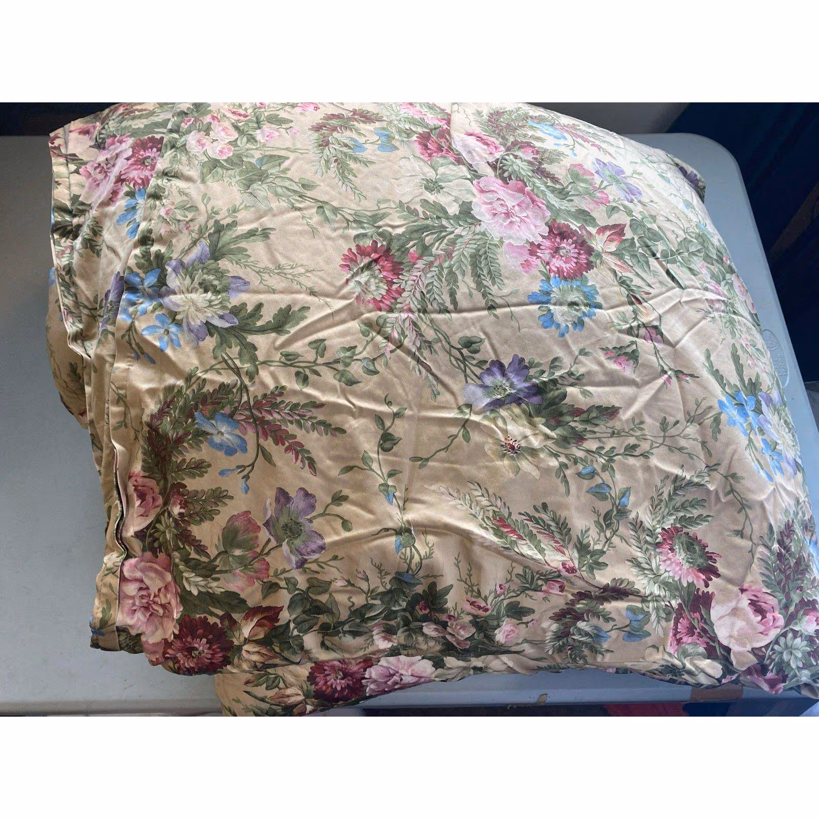 Vintage Ralph Lauren Adriana Queen Comforter Set, Floral Cotton Sateen Bedding, English Garden Bouquet, Shams and Bed Skirt, 4 Piece Set