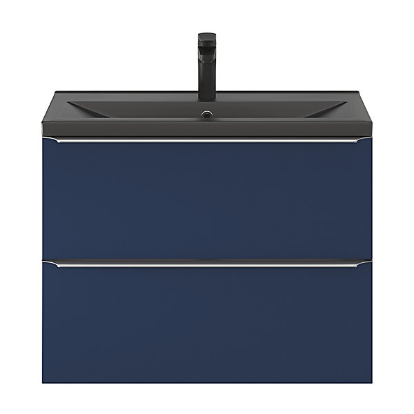 Meuble vasque suspendu faible profondeur bleu nuit mat l.80 cm Imandra   plan vasque noir céramique Nira, GoodHome