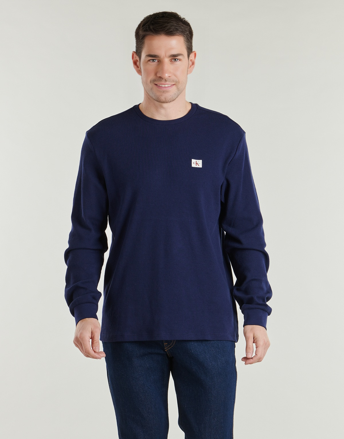 Calvin Klein Jeans - LS WAFFLE BADGE CREWNK TEE - Marine