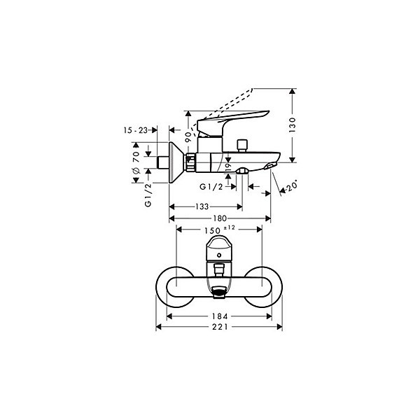 Mitigeur bain douche mécanique HANSGROHE Logis E chromé