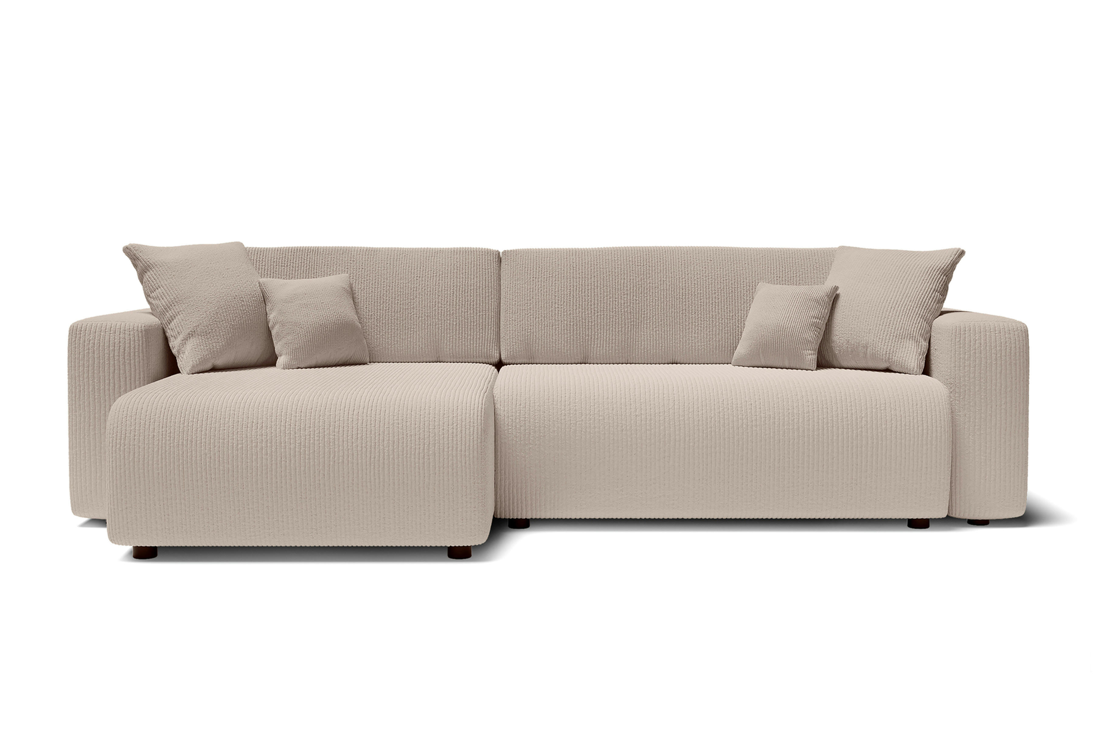 LEO - Canapé d'angle XL convertible en velours côtelé 5 places grège