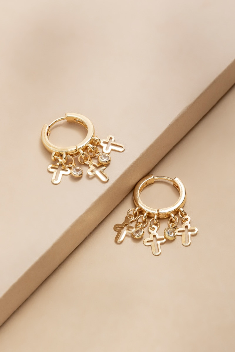 Claire Shaky Cross And Crystal Charm Earrings