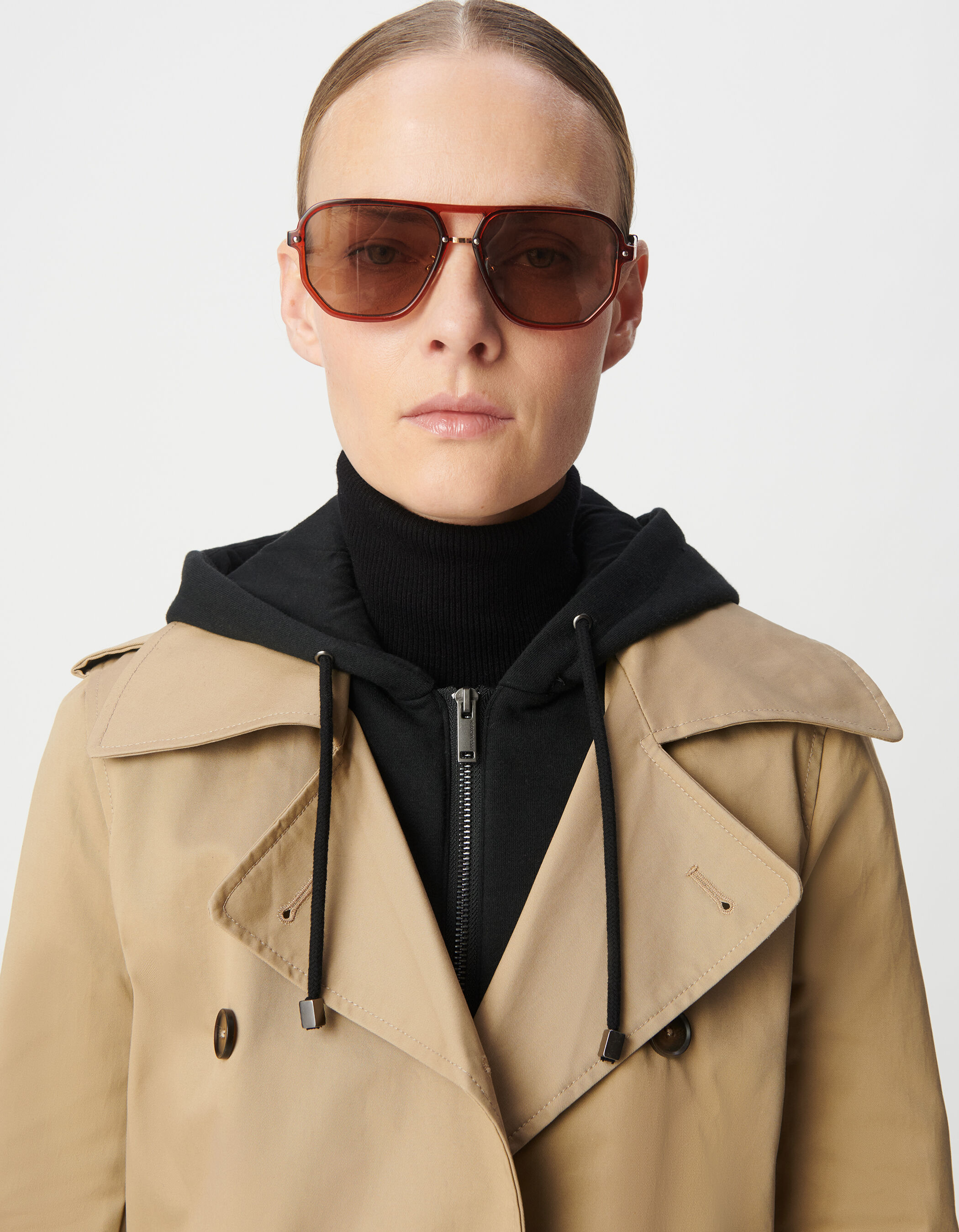 Trench beige capuche noire amovible Femme