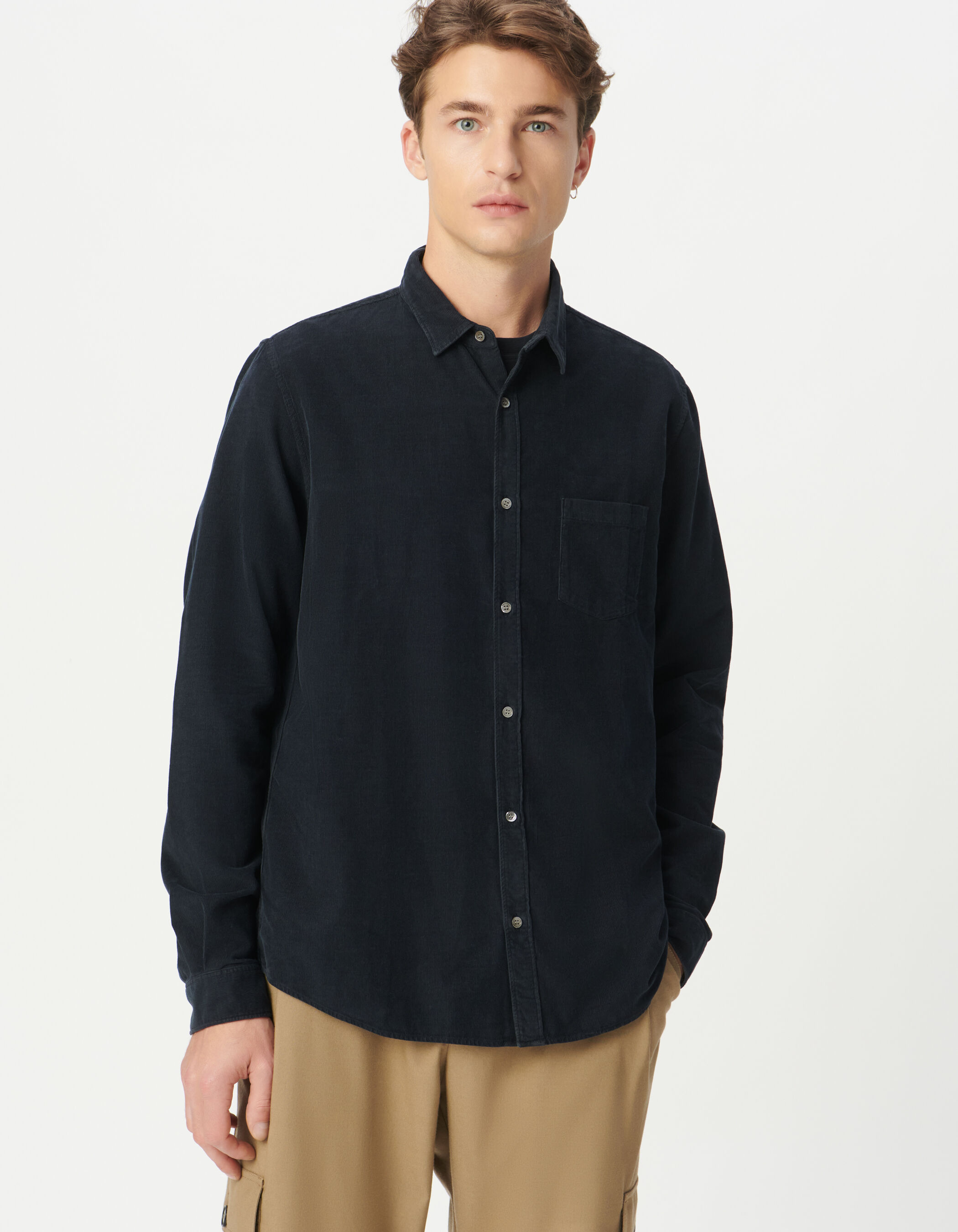 Chemise regular marine coton bio velours milleraies Homme