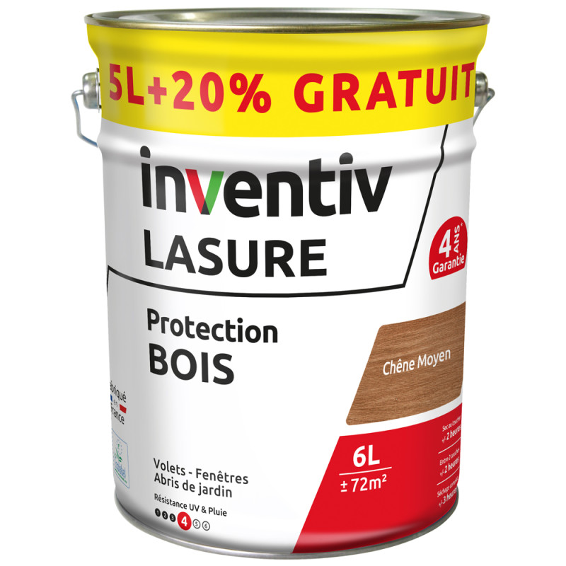 Lasure pour bois Protection chêne moyen 5 L   1 L gratuit INVENTIV