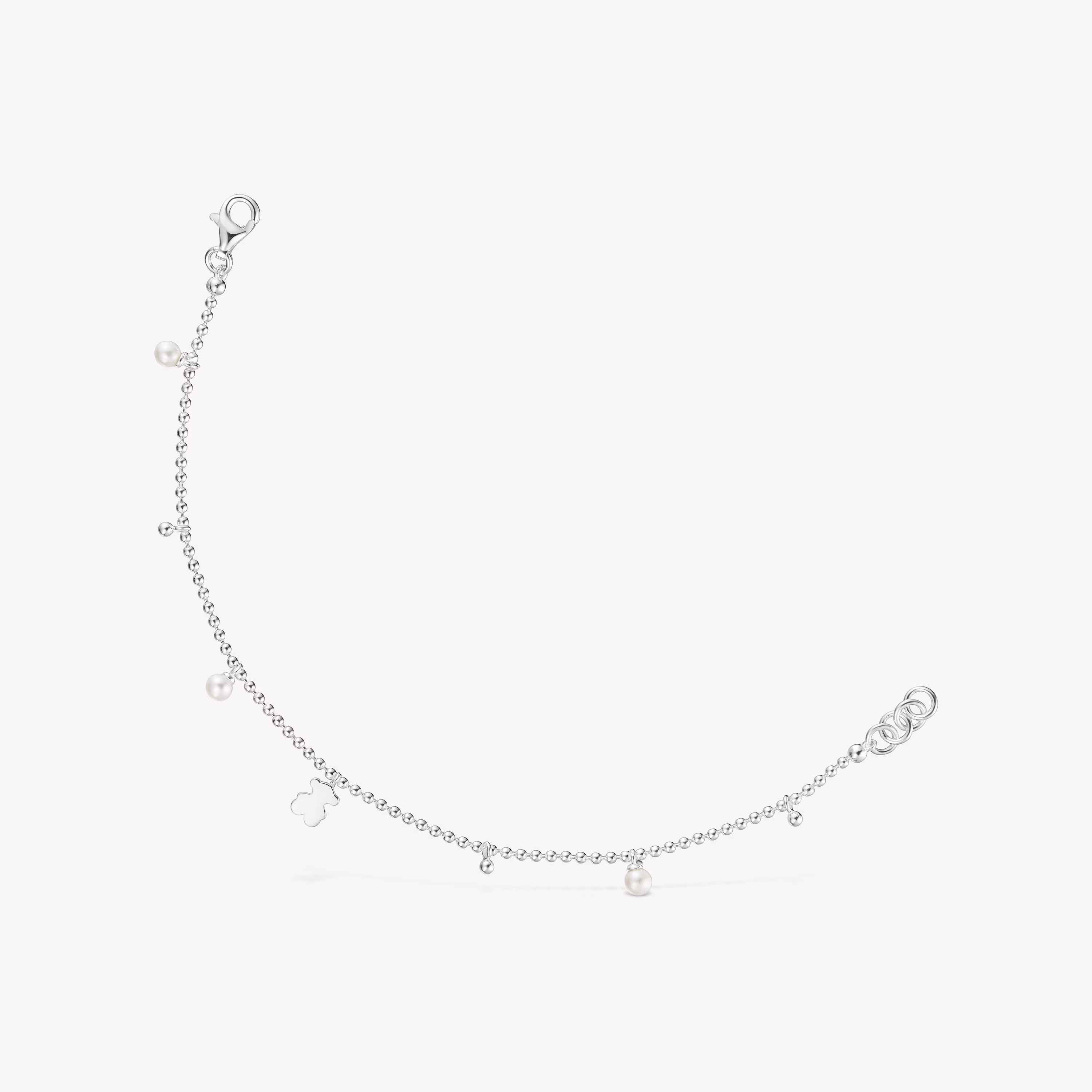 Pulsera cadena de plata, perlas cultivadas y detalle colgante oso Sweet Dolls