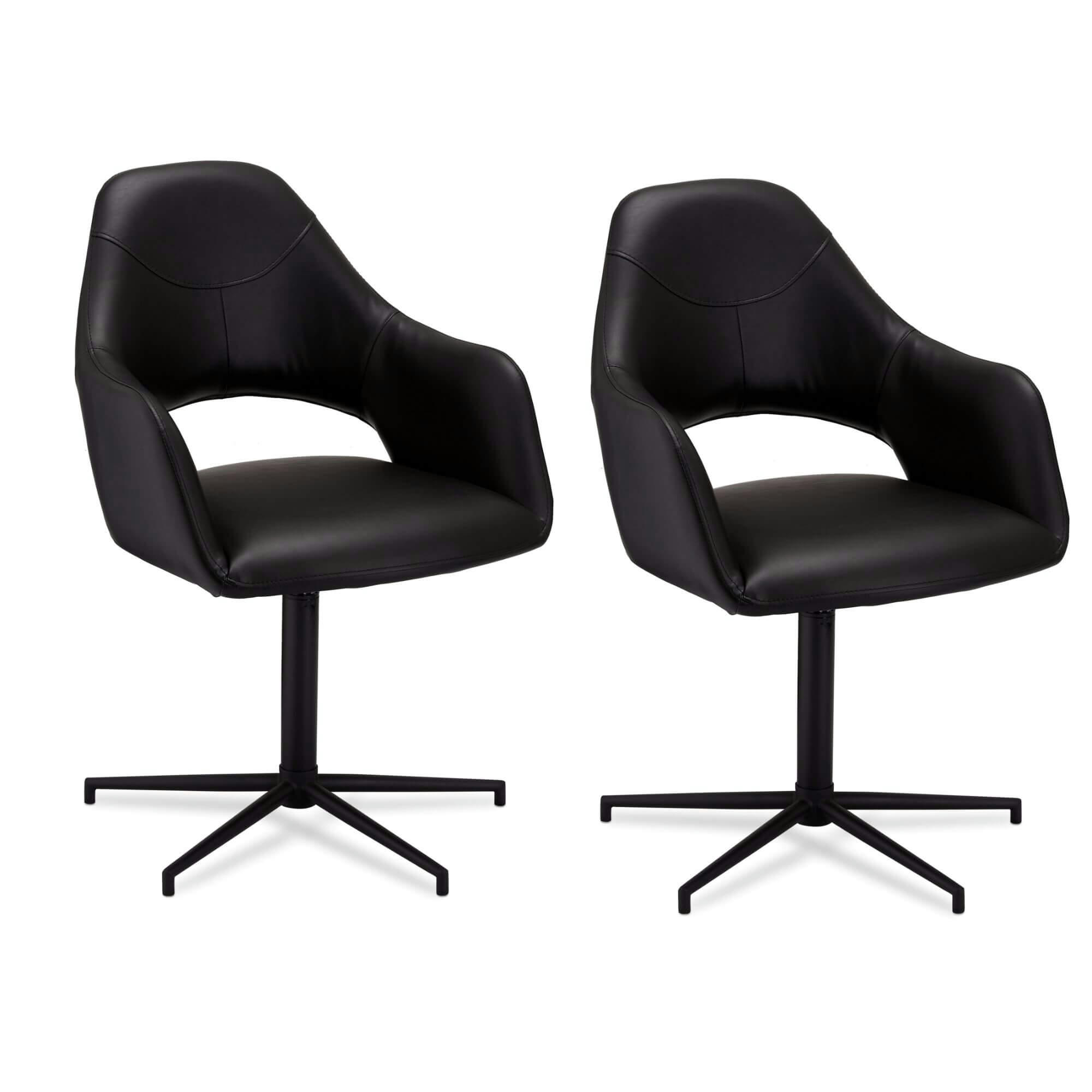 LUNA - Lot de 2 chaises avec accoudoirs en simili noir