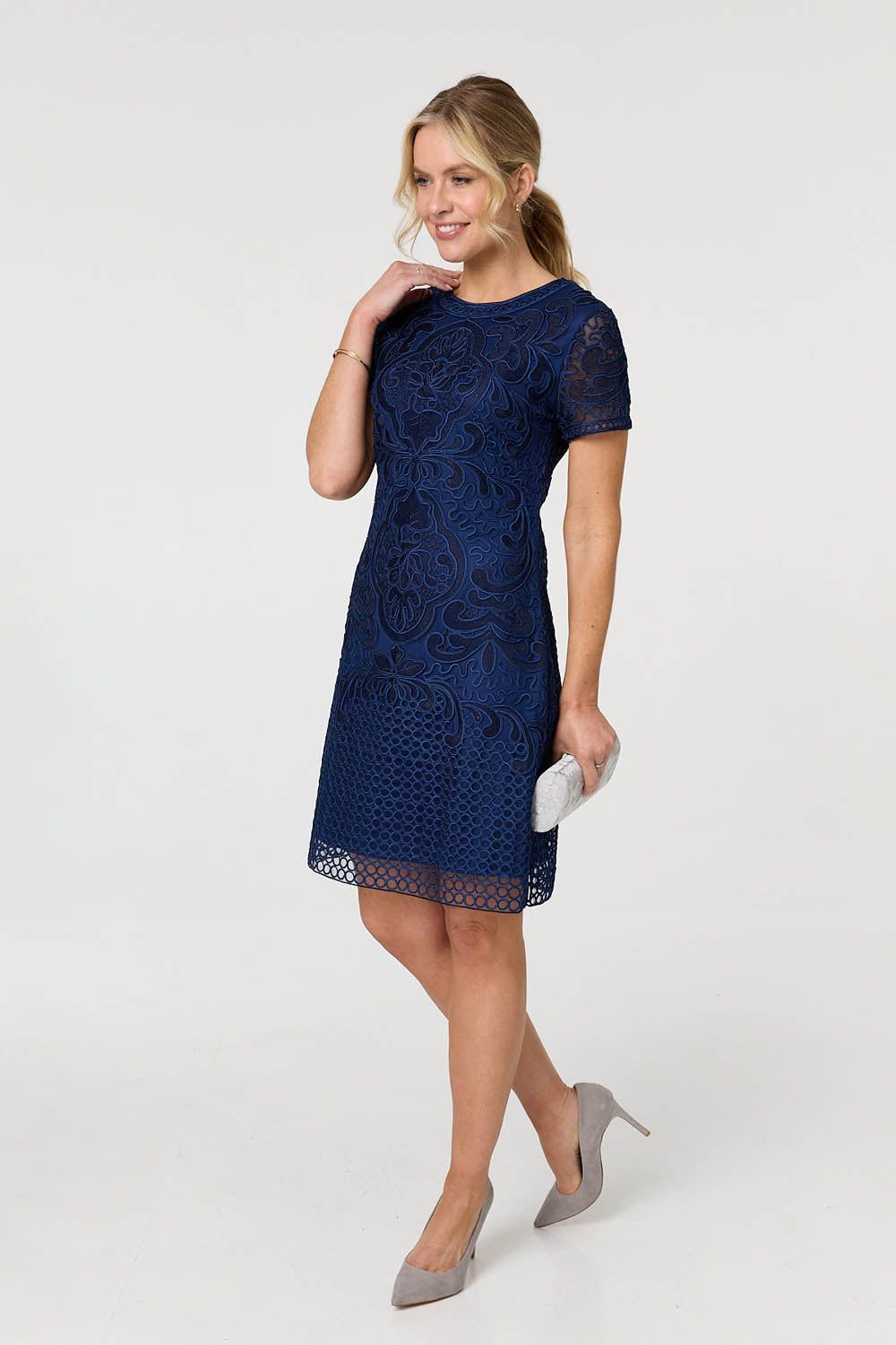 Izabel London Sheer Lace Layered Knee Length Dress