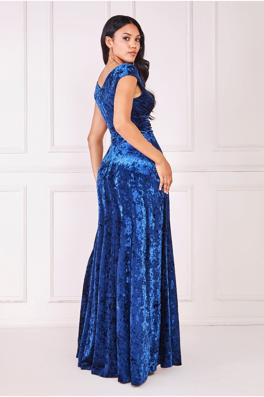 Goddiva Ice Velvet Bardot Wrap Maxi