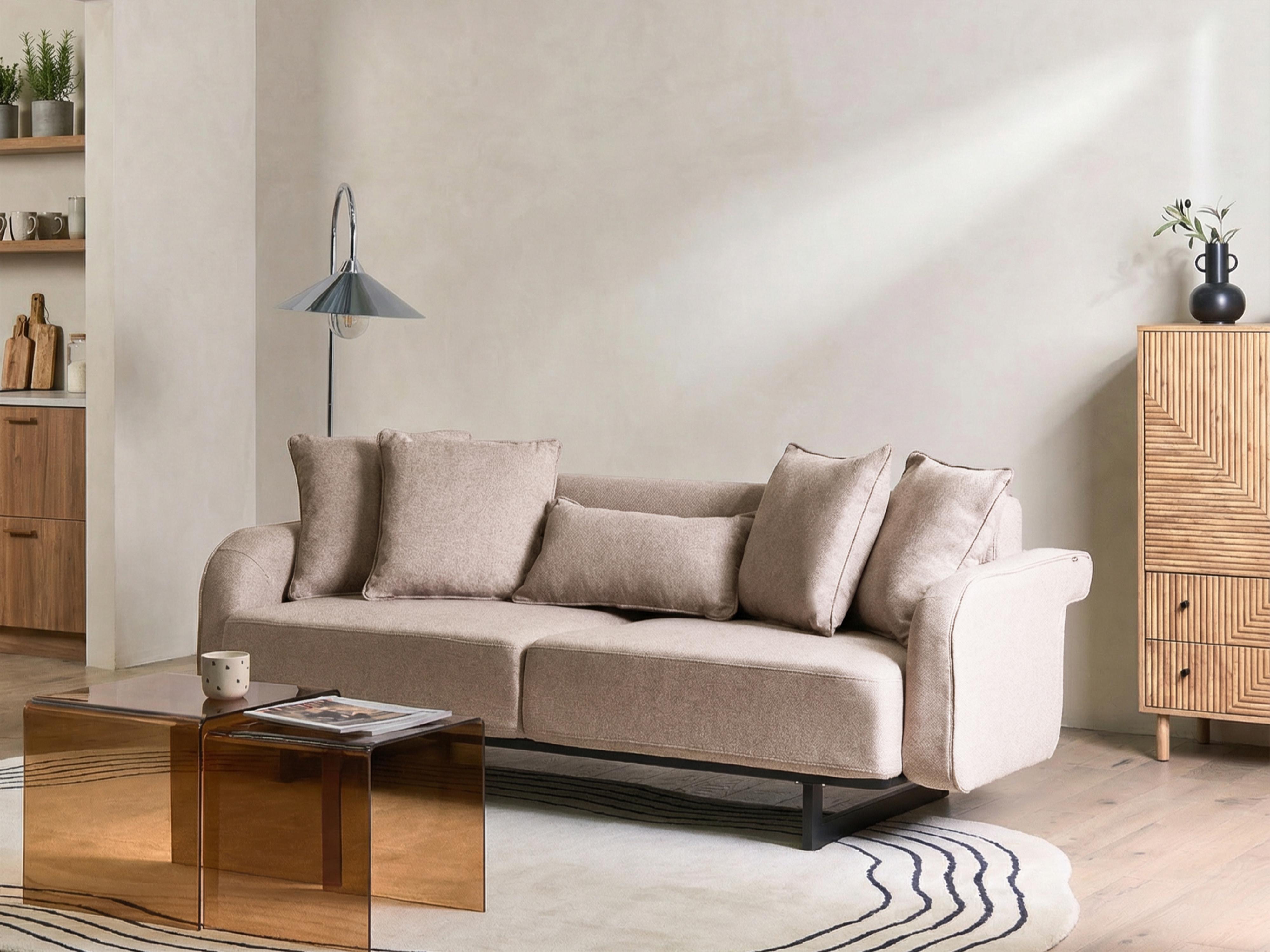 Sofa 3 Seater SVANEK Fabric Light Brown